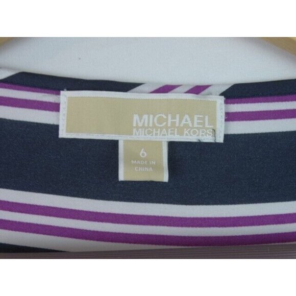 Michael Michael Kors Women's Top Size 6 Blue Striped Short Sleeve Blouse - Picture 6 of 8